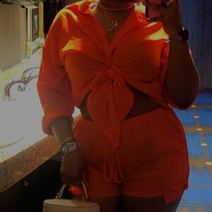 Orange Short and Long Sleeve Button Down Set